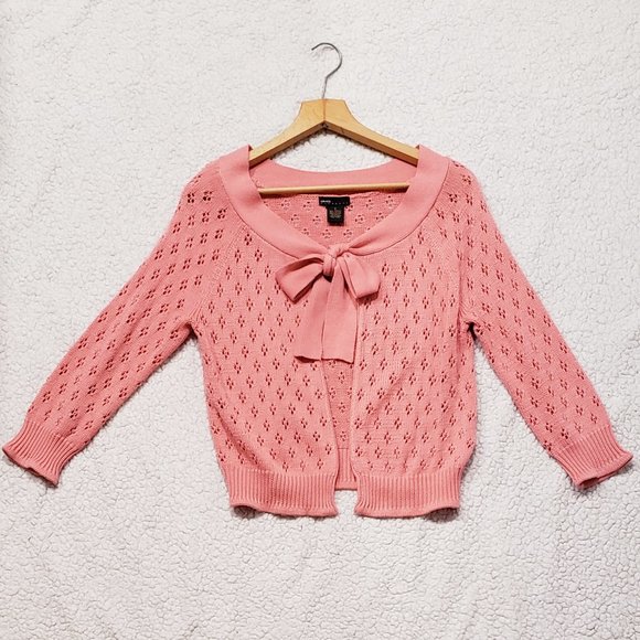 Grace Elements Knit Pink Bow Cardigan: Size S - Picture 1 of 6